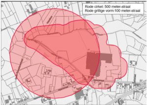 Zones met maatregelen i.v.m. PFAS rondom de Ieperstraat.